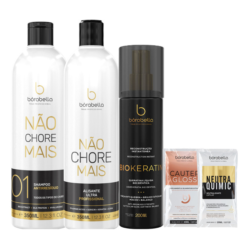 Kit Progressiva Borabella Não Chore Mais 2x350ml + Biokeratin Queratina Liquida 200ml Lançamento