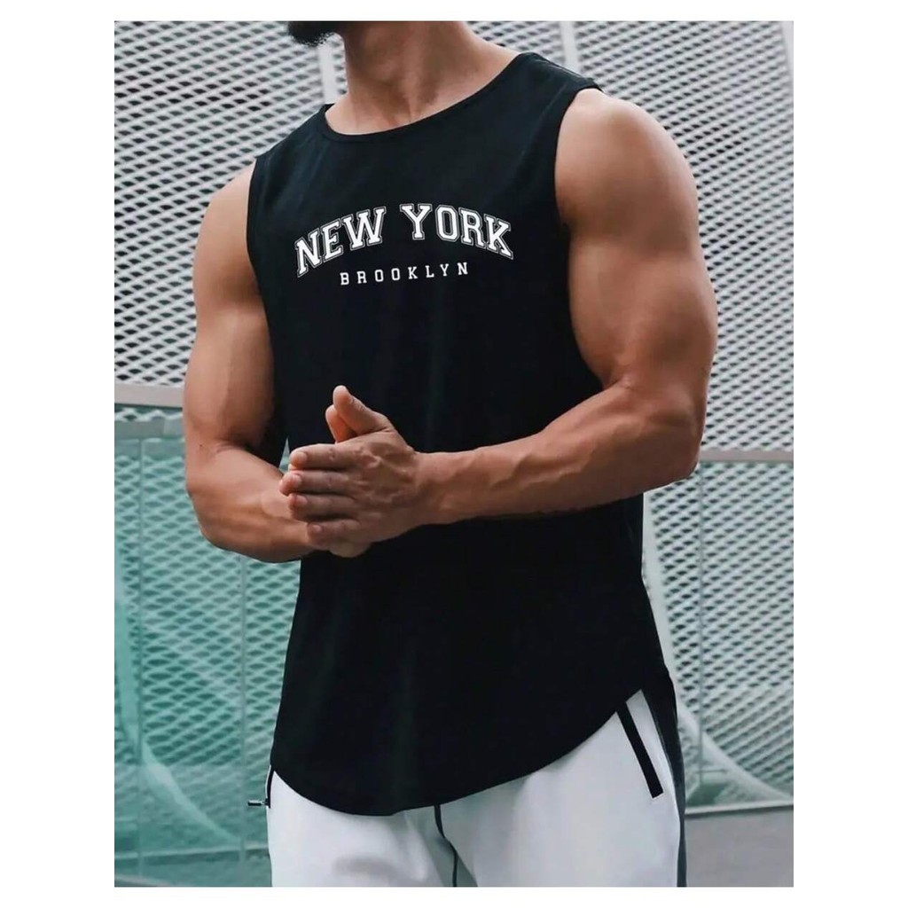 Camisa Regata Masculina New York Camiseta 100% Algodão Blusa Cavada Verão Praia Streetwear Lançament