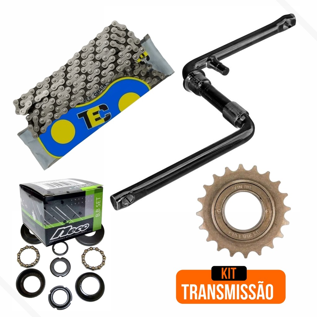 Transmissão Bike 26 - Central 45mm + Pedivela 165mm + Corrente Grossa TEC + Roda Livre Catraca 20d