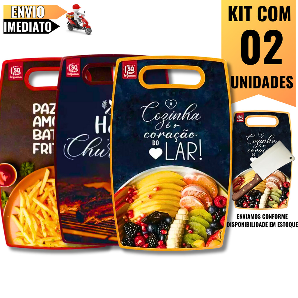 Tábua de Corte Estampada 1 ou kit 2 Unidades  – Resistentes, Práticas e Versáteis Para Carne, Legumes e Frutas