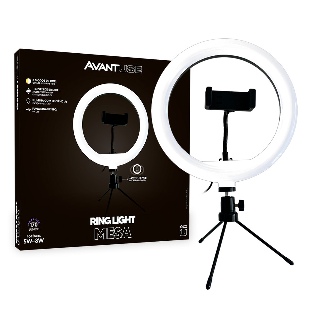 Led Ring Light Mesa Universal 8w 3000K/6500K Com 11 Níveis de Brilho Cod: 293020006 Avant Use em Oferta na Shopee