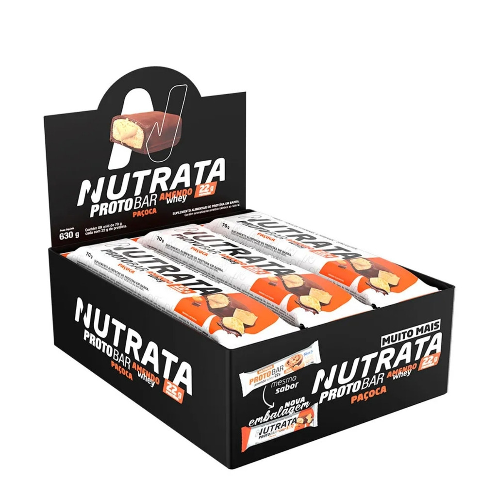 Proto Bar Amendowhey Caixa Com 9 Barras De 70g Nutrata Paçoca