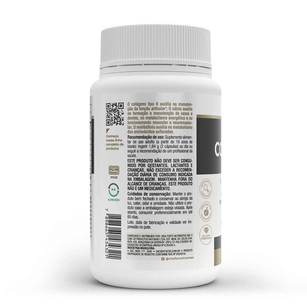 Colagentek Tipo II 790mg 60cap - Vitafor — imagem 2 de 2