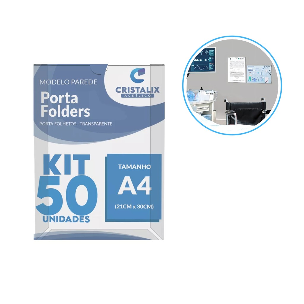 Kit 50 Suporte Display A4 Acrílico Expositor Avisos Folha Papel Organizador Com Fita Dupla Face