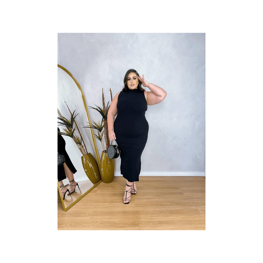 Vestido Longo Regata Sem Manga - Plus Size Moda Maior vestido feminino longo modelo regata básico plus size