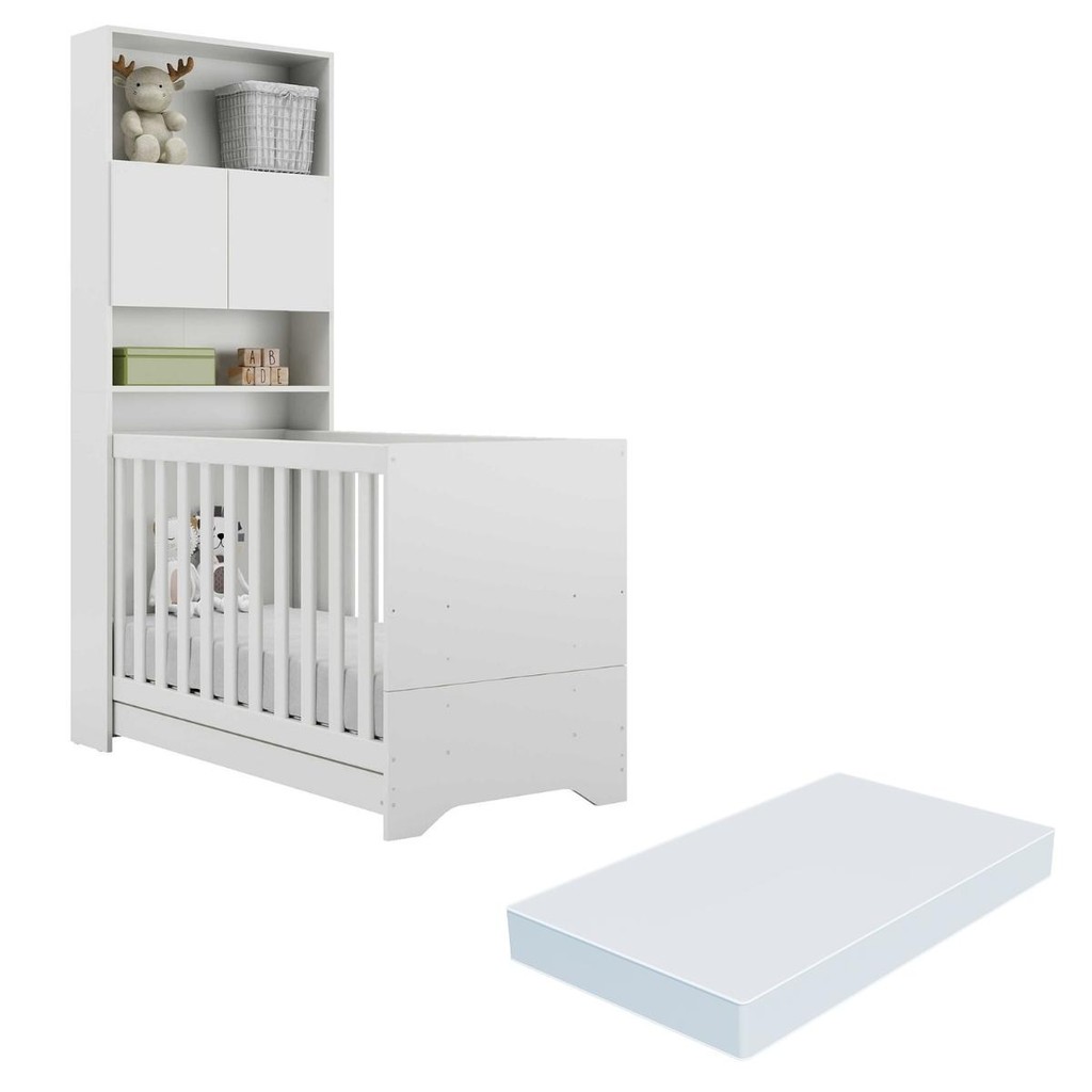 Quarto Infantil com Colchão Incluso Nina Multimóveis Branco - Mom & Baby