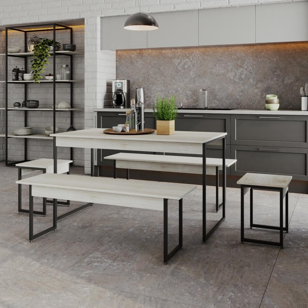 Mesa de Jantar com 2 Bancos e 2 Banquetas Industrial TUB