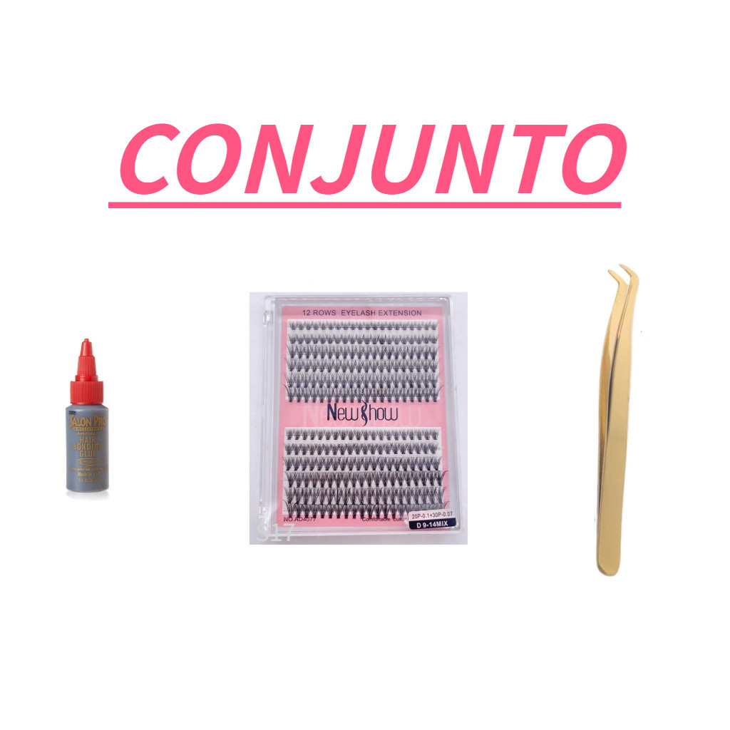 KIT COM Cílios caixa mix 20 P-0.10+30 P-0.07 D 9-14 Mix New Show+PINCA De Precisão+COLA PROFESSIONAL S15