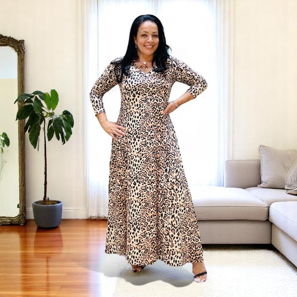 Vestido Longo Plus Size Inverno Viscolycra Manga Longa Fenda Lateral Bolsos Chique