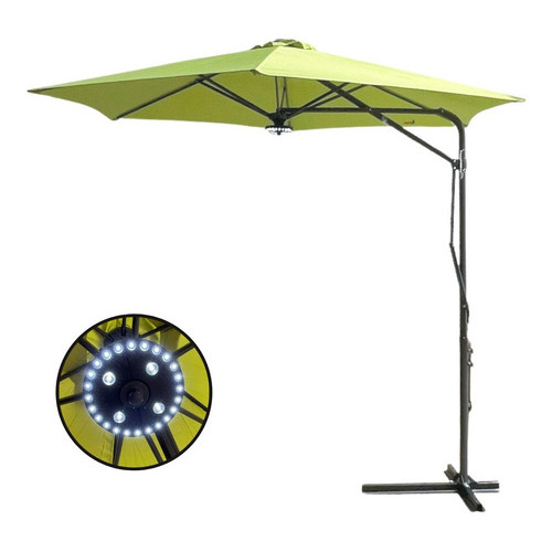 Ombrelone Lateral Led 2.7m Cobertura Poliester Base Verde