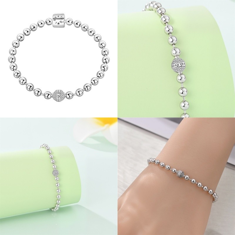 100% s925 prata Original pulseira Design eterno grânulo pulseira adequada para presente de aniversário feminino