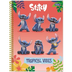 Caderno Universitário 20x27,5cm (Grande) 1 Matéria 80 Folhas Stitch Filme Tropical Foroni