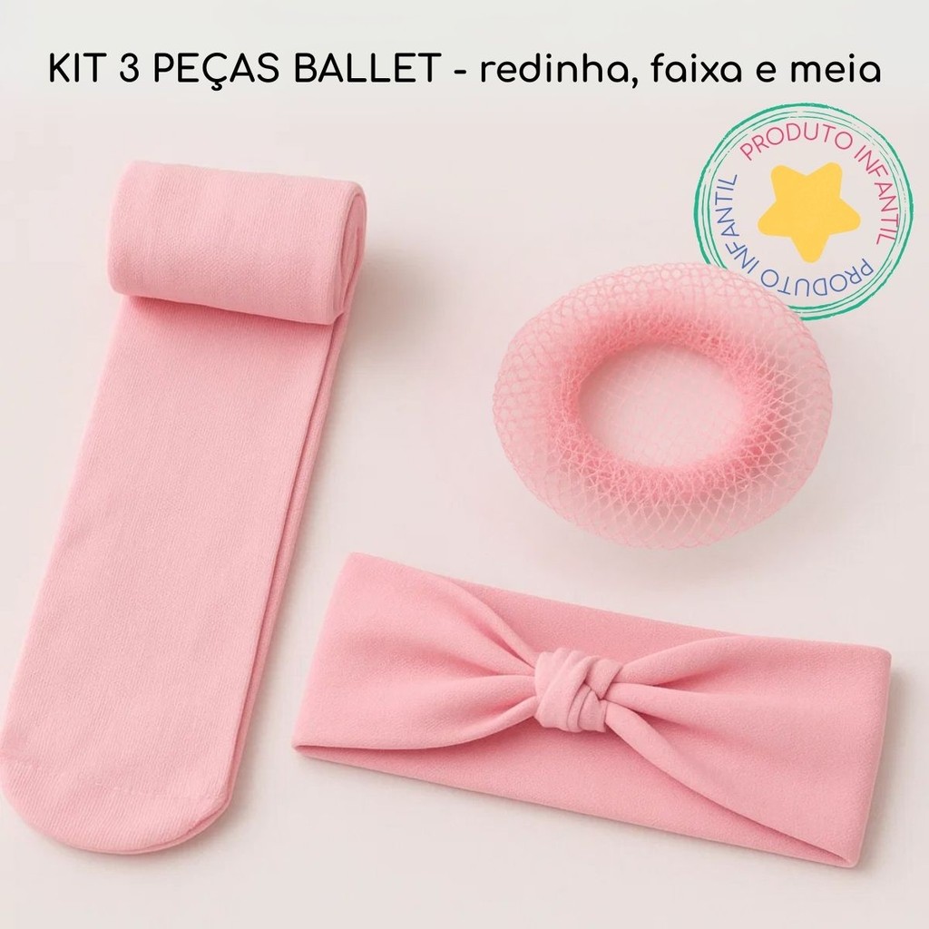 Kit Meia Calça Fina Faixa e Redinha de Ballet para Cabelo em Oferta na Shopee