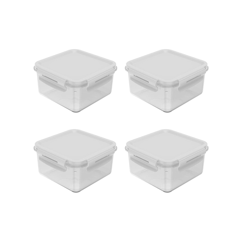 Kit de potes herméticos quadrado Ou 4 peças 800 ML Click Branco em Oferta na Shopee