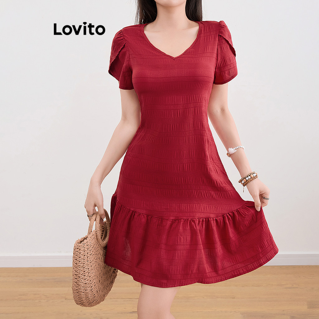Lovito Vestido Boho Com Babados Lisos E Bainha Plissada Para Mulheres L109MD105 - Women Clothes