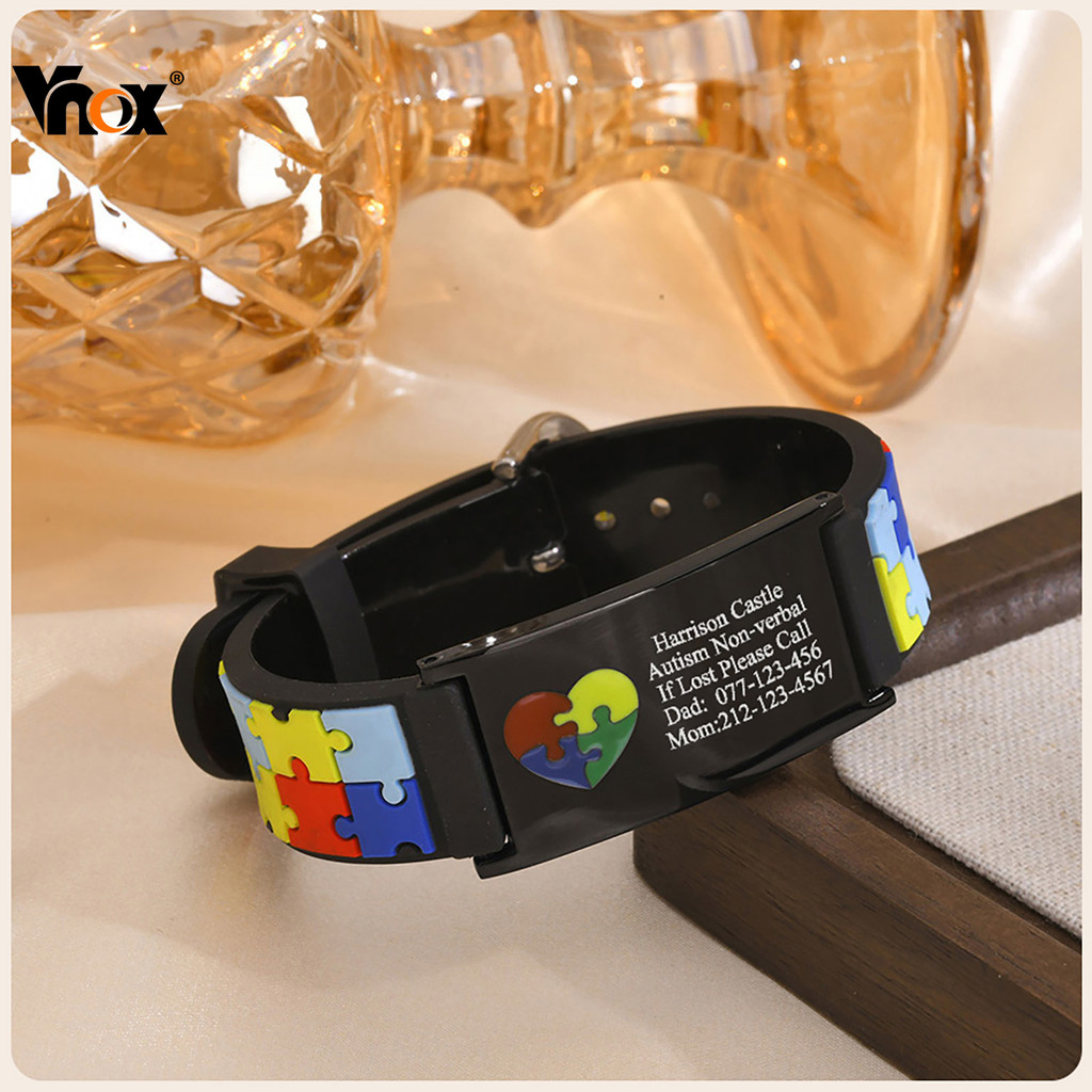 Vnox Autismo Em Forma De Coração Quebra-Cabeça Logotipo Ajustável Pulseira Infantil , Gravura Aço Inoxidável De Identifi em Oferta na Shopee