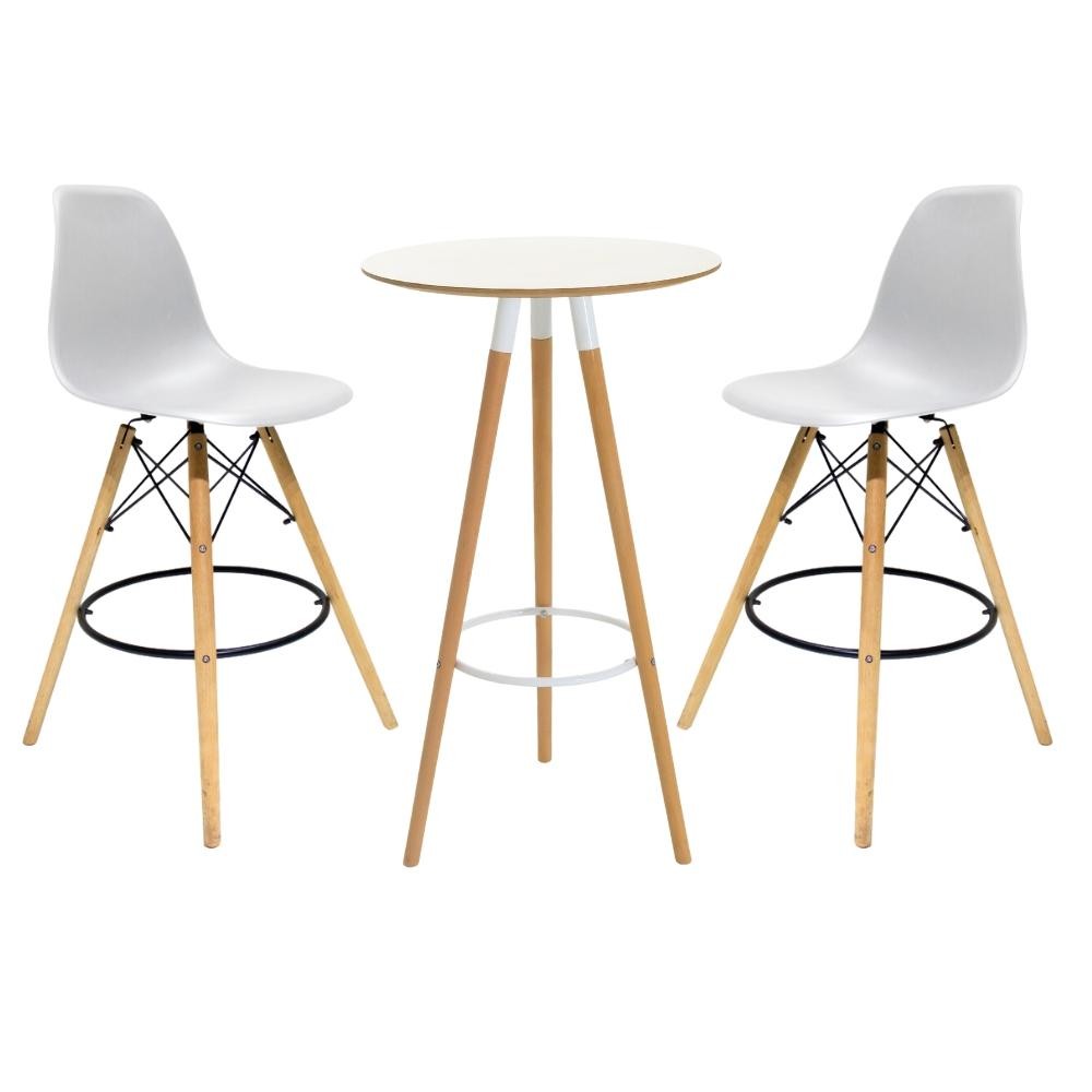 Kit Mesa Bistro para Area Gourmet Cozinha + 2 Banquetas para Bancada Cozinha Base Madeira Eiffel em Oferta na Shopee
