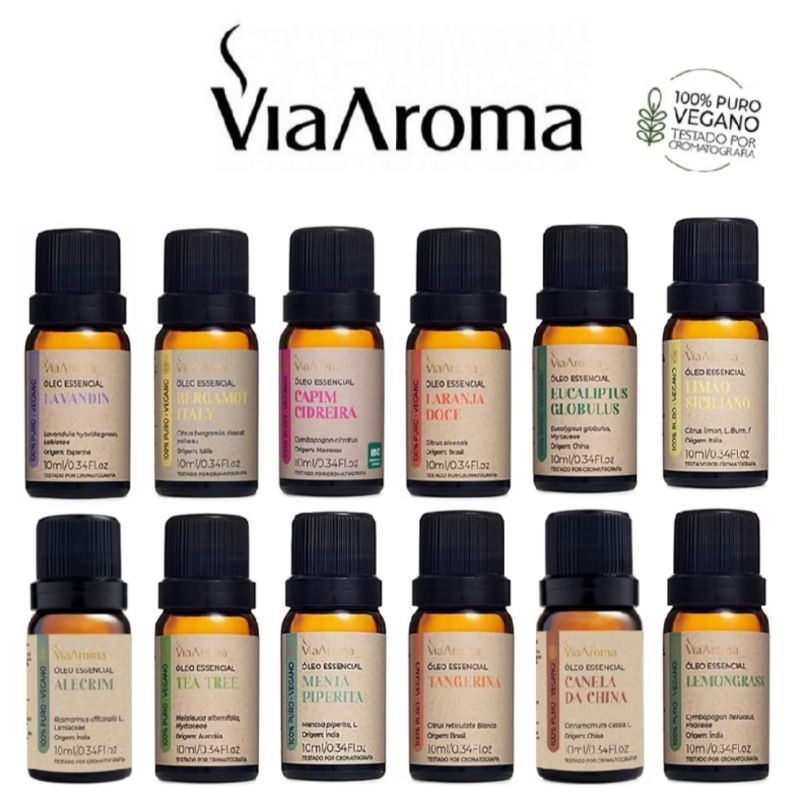 Óleo Essêncial Via Aroma 100% Puro Vegano Aromaterapia em Oferta na Shopee