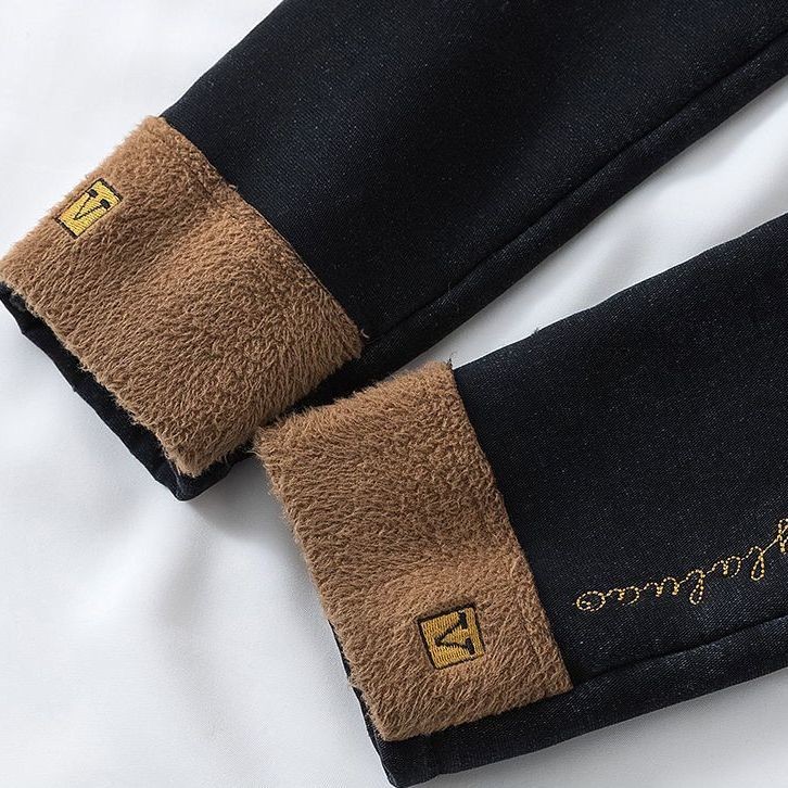 Calças Jeans Femininas de Cintura Alta com Forro de Fleece e Estiramento 2024 Outono Inverno Novas Calças Lápis Slim Fit