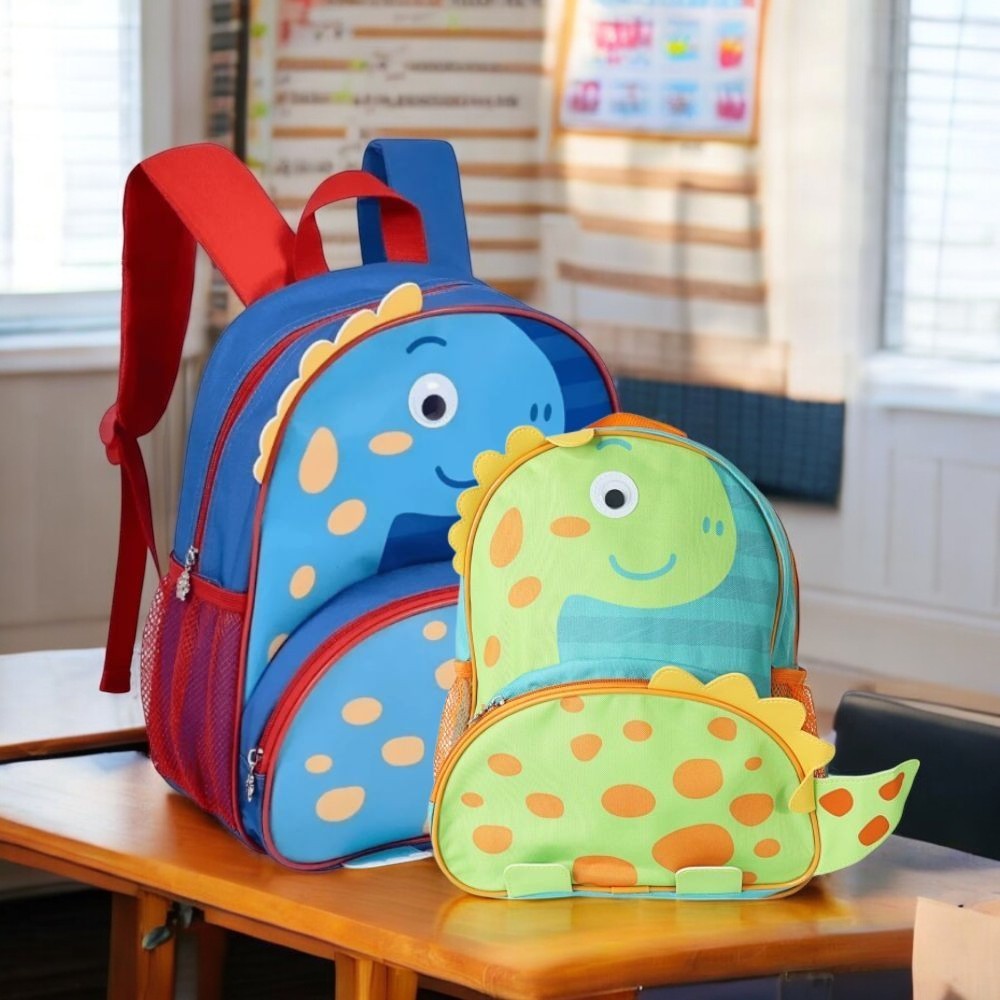 Mochila de Costas Infantil Escolar Dinossauro Azul Verde Animal Clio Pets Creche Passeio Viagem Mala de Mão Bolsa Menino