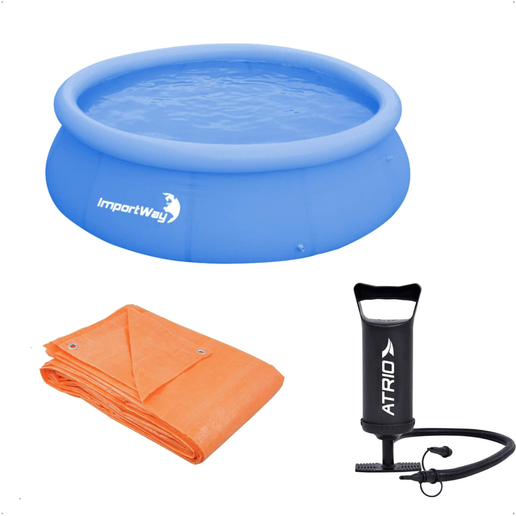 Kit Piscina Borda Inflável 1.000 Litros PVC 1,68m x 51cm + Bomba de Ar + Lona 3x3 em Oferta na Shopee