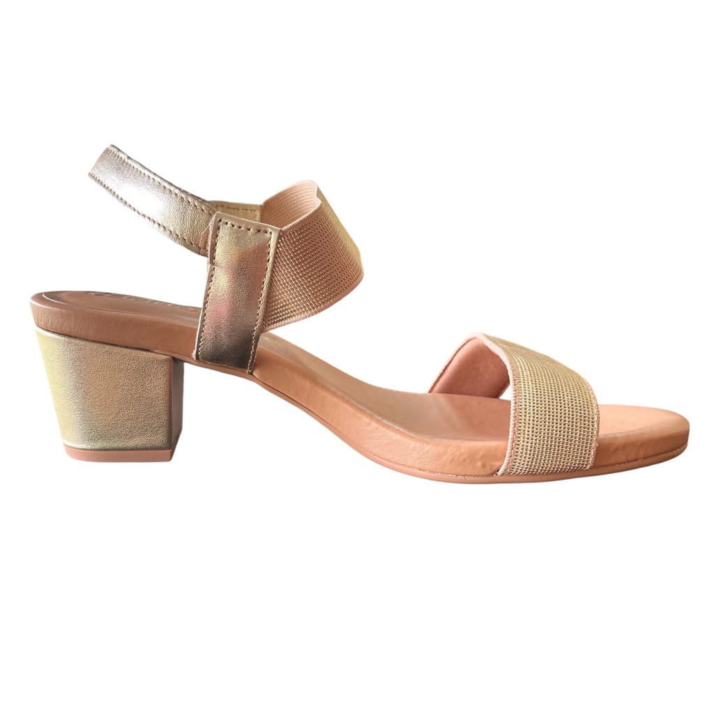 Sandália Conforto Ouro Elástico e Salto Bloco Usaflex Y8204