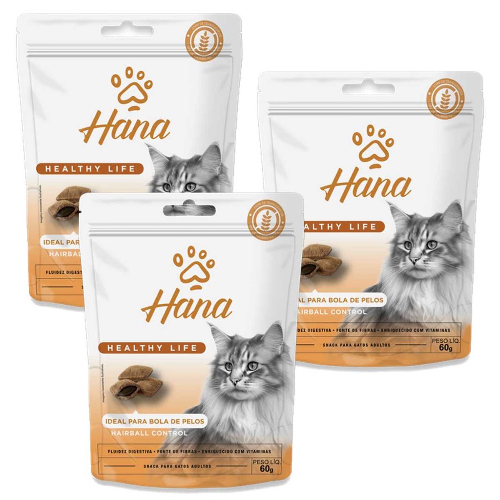 Kit 3un Petisco Para Gatos Hana Nuggets Hairball Control 60g em Oferta na Shopee