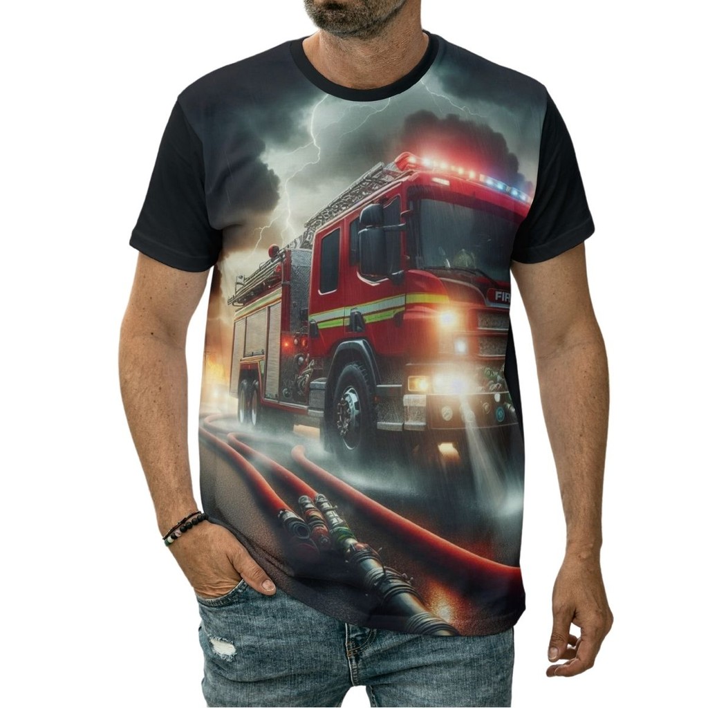Camiseta Carro De Bombeiro Operações Sirenes Resgate Desenho