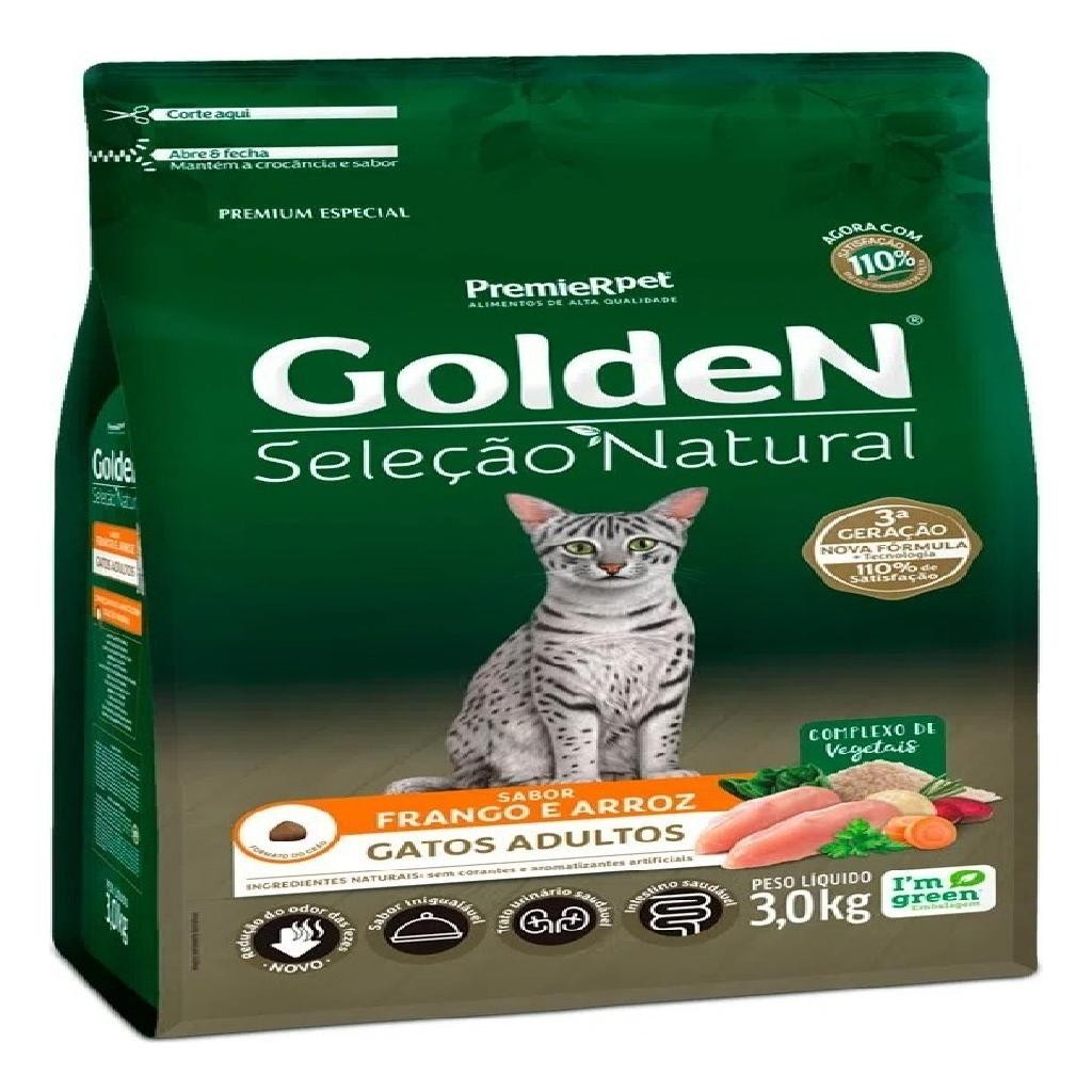 Ração Golden Seleção Natural Gatos Adultos Frango 3kg