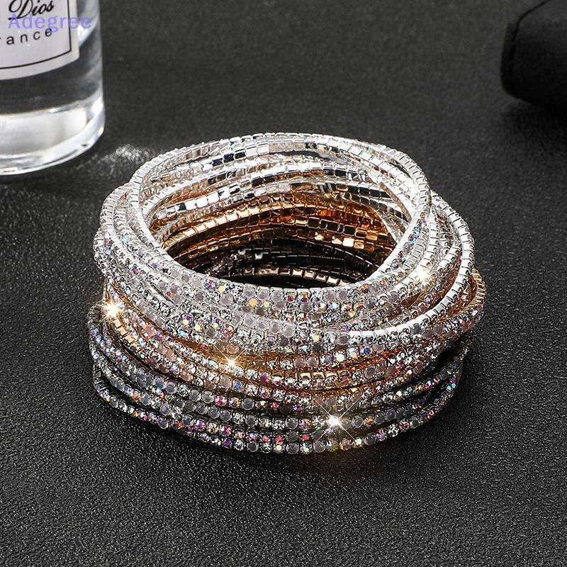 Adegree 5 Pçs/Lote Pulseiras De Cristal Elástico 2mm Encantador Cor Ouro Strass Metal Pulseira Jóias Presente DIY Novo