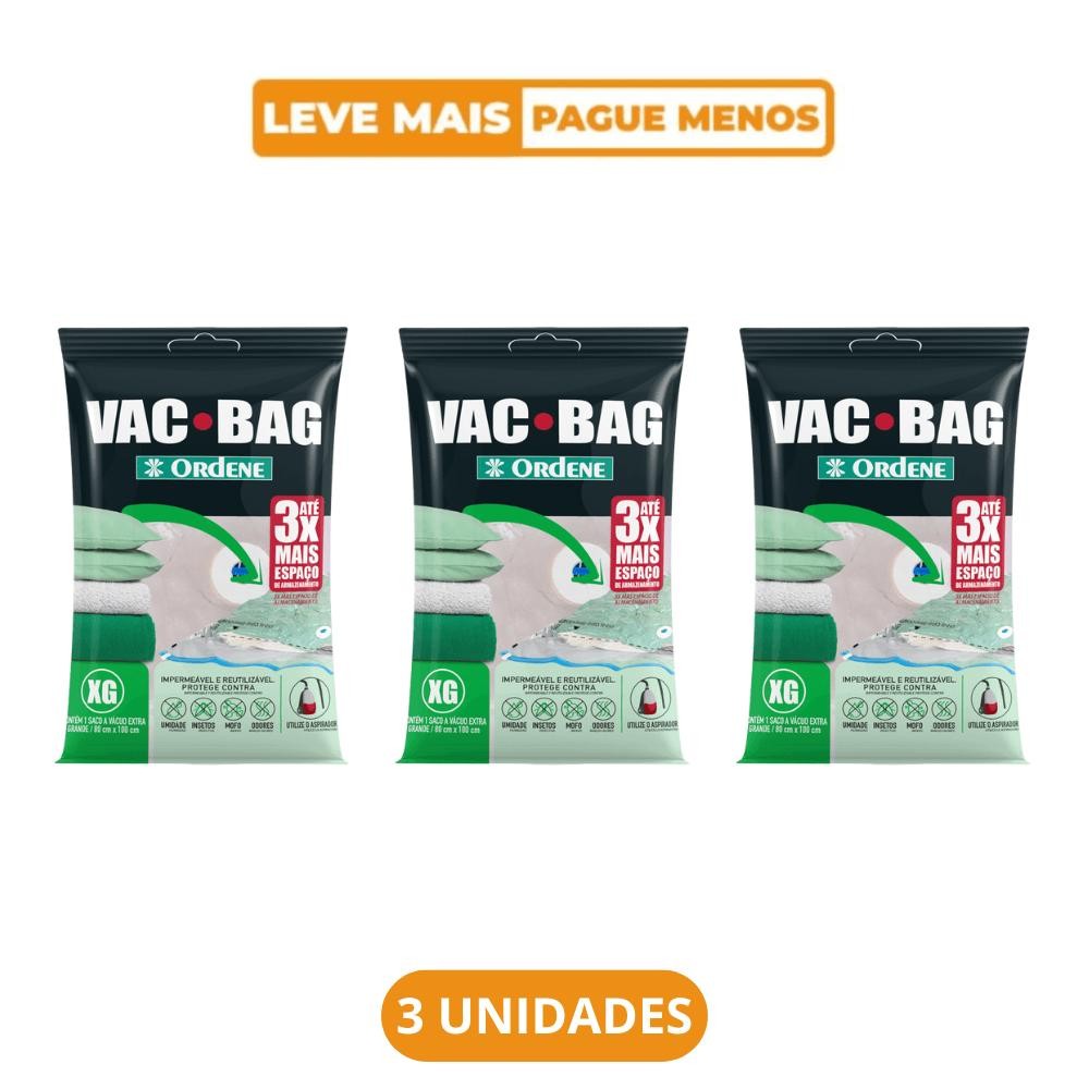 Kit 3 Sacos a Vácuo Extragrande Transparente 80cm x 1m Vac Bag Ordene