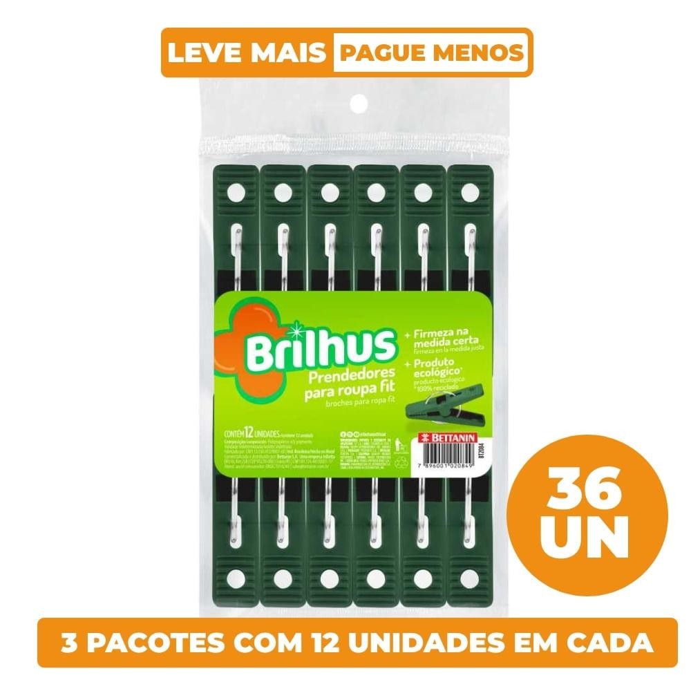 Kit Prendedor de Roupa Fit Ecológico 36 Unidades Brilhus