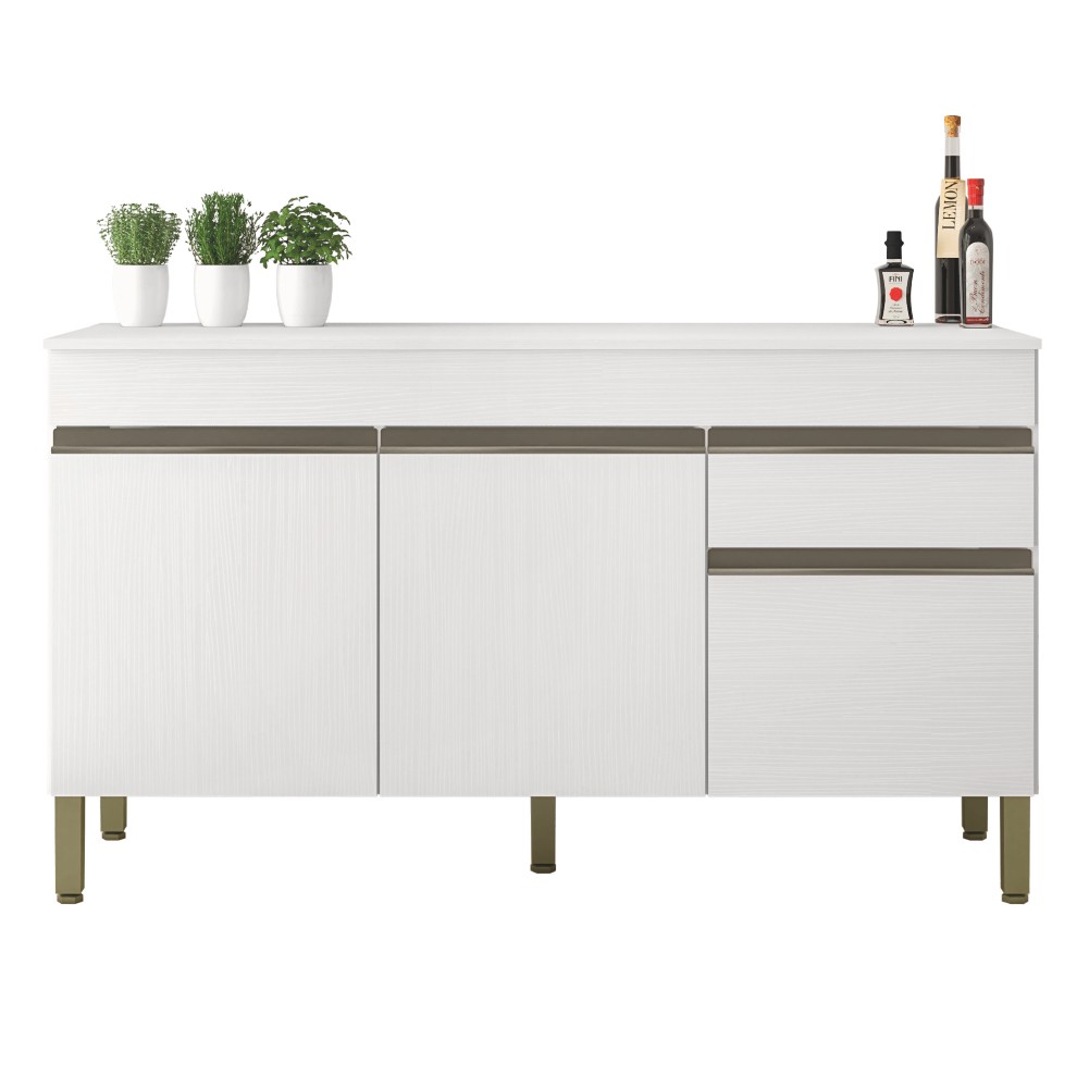 Balcão Gabinete de Cozinha 3 Portas 1 Gaveta com Tampo 1,50m Line Kit's Paraná