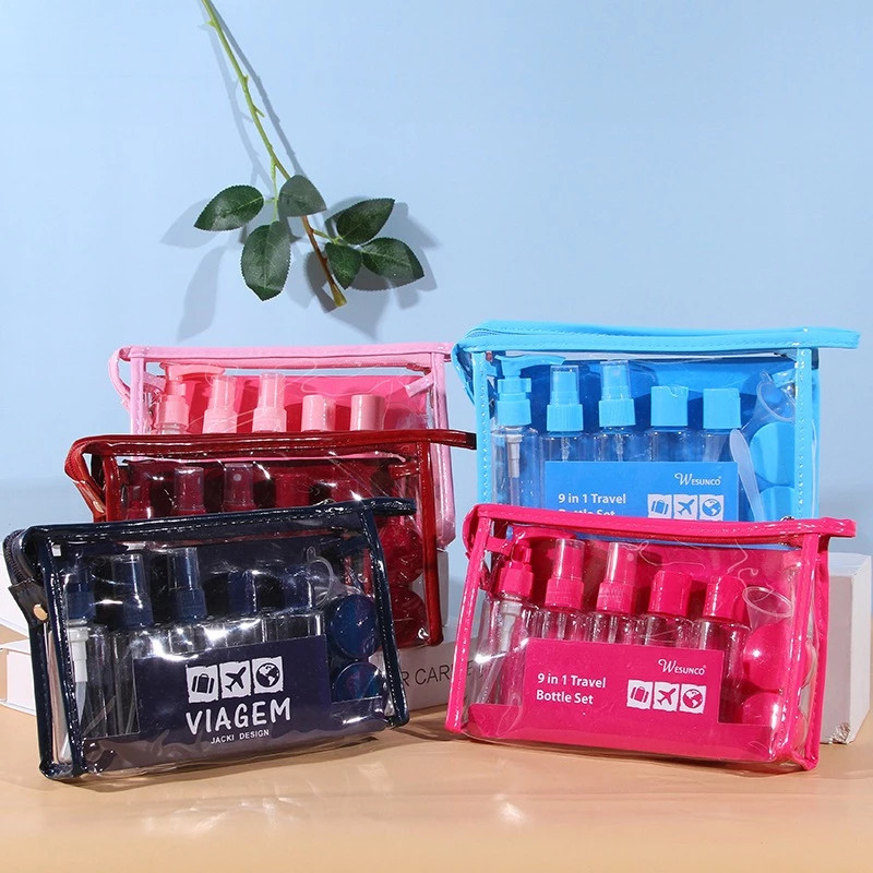 Imagem Kit De Frascos Para Viagem 9 Peças Creme Cosméticos Shampoo Higiene Pessoal