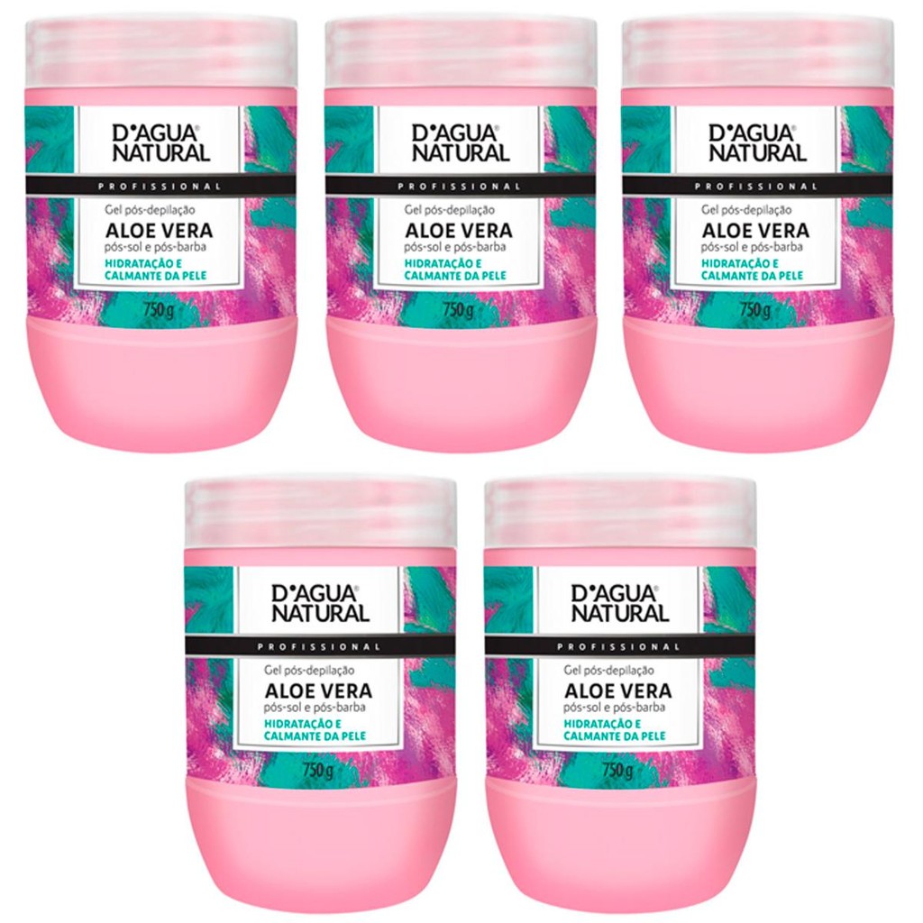 Imagem Kit 5 Unidades Gel Pós-Depilação Dagua Natural Aloe Vera Pós-Sol e Pós-Barba 750g