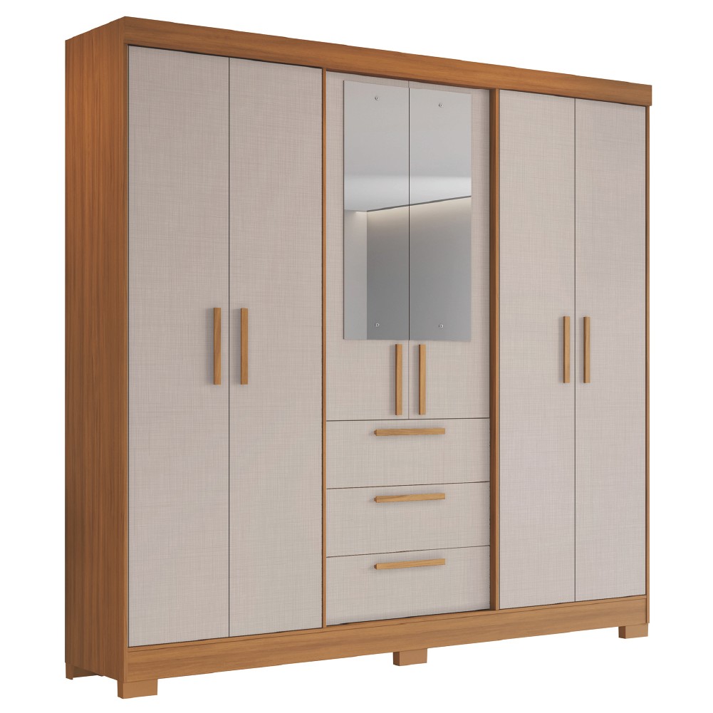 Guarda Roupas Casal 6 Portas 3 Gavetas com Espelho Croácia Madeirado / Off White Notável em Oferta na Shopee
