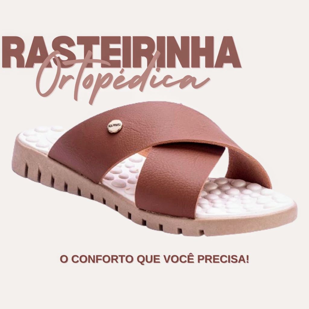 Sandalia Feminina Rasteira Ortopédica Macia Confortável Anatômica Para Esporão e Fascite Plantar