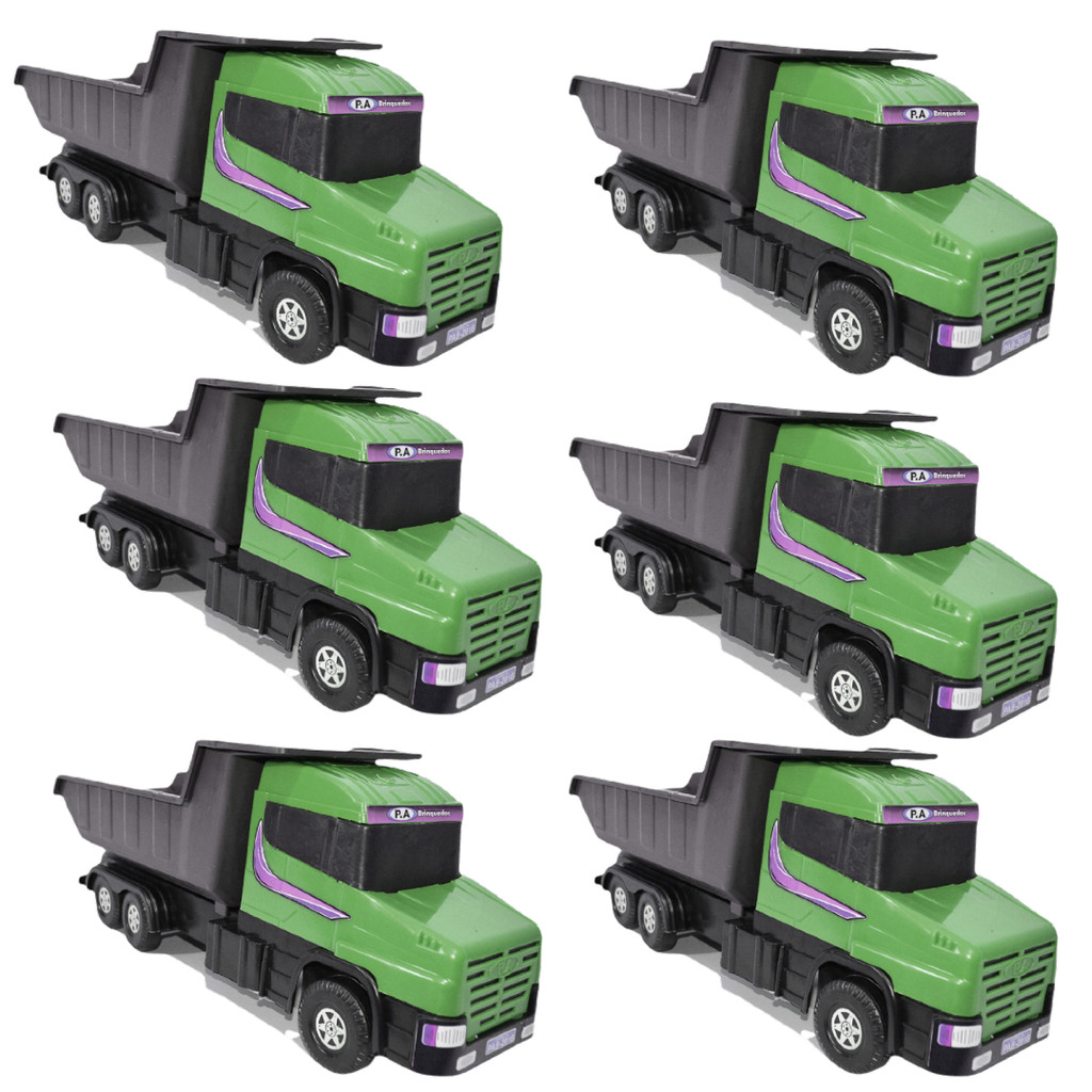Kit 6 Caminhão Verde Caçamba Basculante Veículo De Brinquedo Infantil