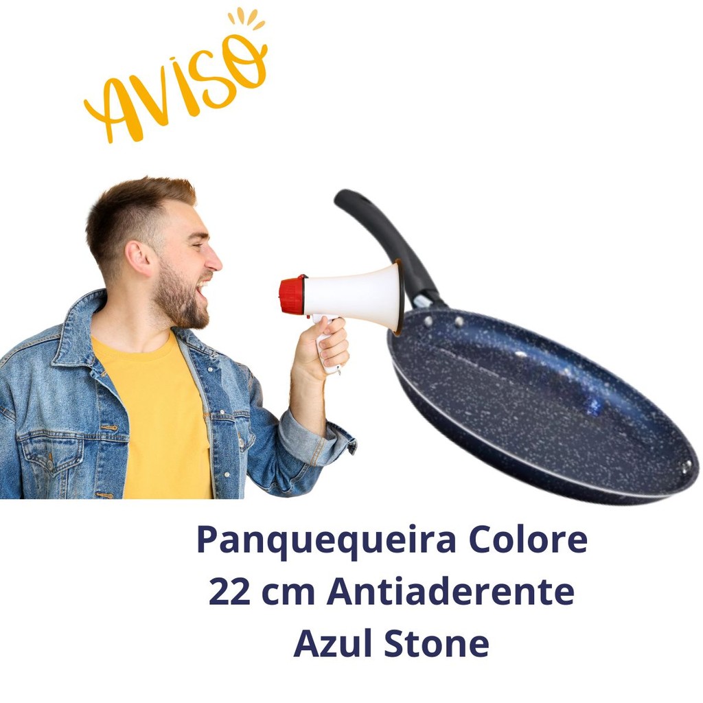 PANQUEQUEIRA FRIGIDEIRA COLORE 22 ANTIADERENTE PARA APIOCA PAQUECA CREPIOCA AZUL STONE DESIGN SUPER MODERNO OVOS