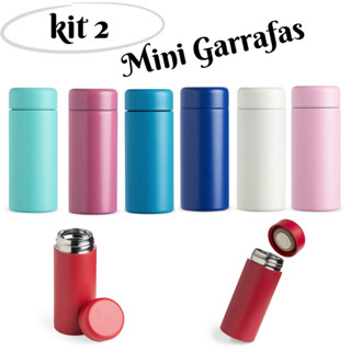 kit 2 mini Garrafas 200 ml térmica inox de parede dupla lancheira colorida garrafinha pequena bebida em Oferta na Shopee