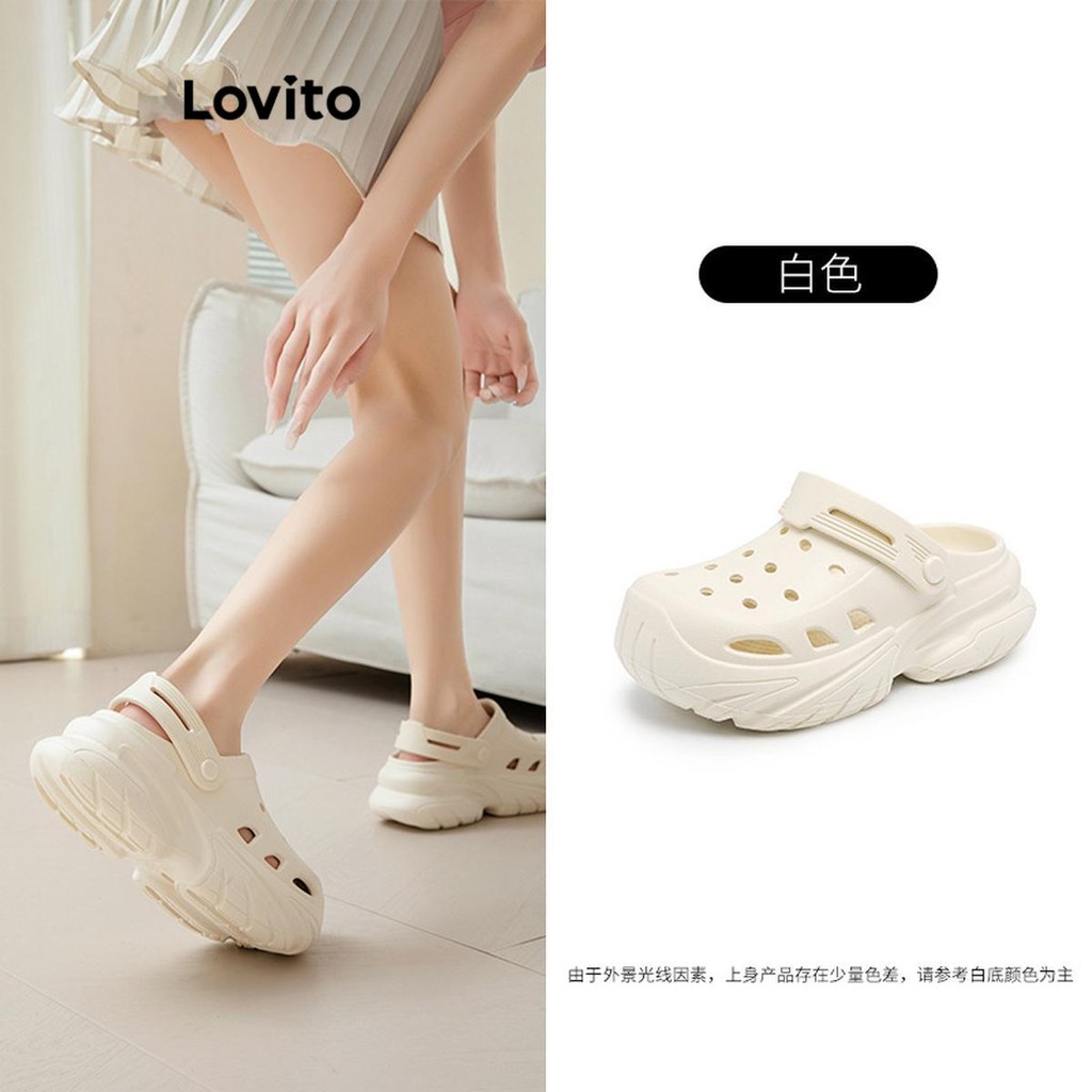 Lovito Material Eva liso Casual tamancos de sola grossa sandália plana para mulheres LFA70206 - Women Shoes