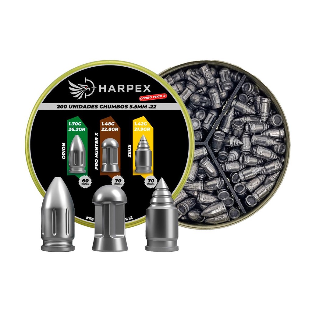 Chumbinho Combo Pack 3 5.5mm 200 Unidades - Harpex em Oferta na Shopee