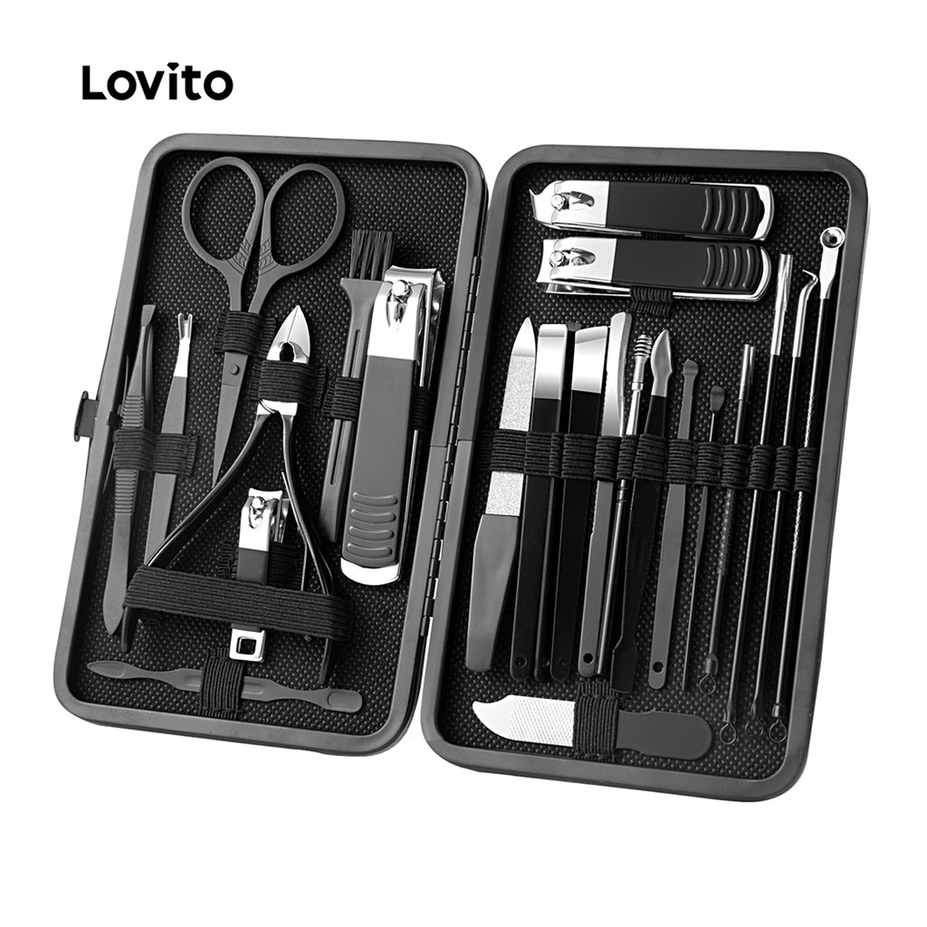 Lovito Conjunto Completo Multifuncional Simples Casual Com Cabo Antiderrapante Unhas Ferramentas Para Mulheres LCS09128