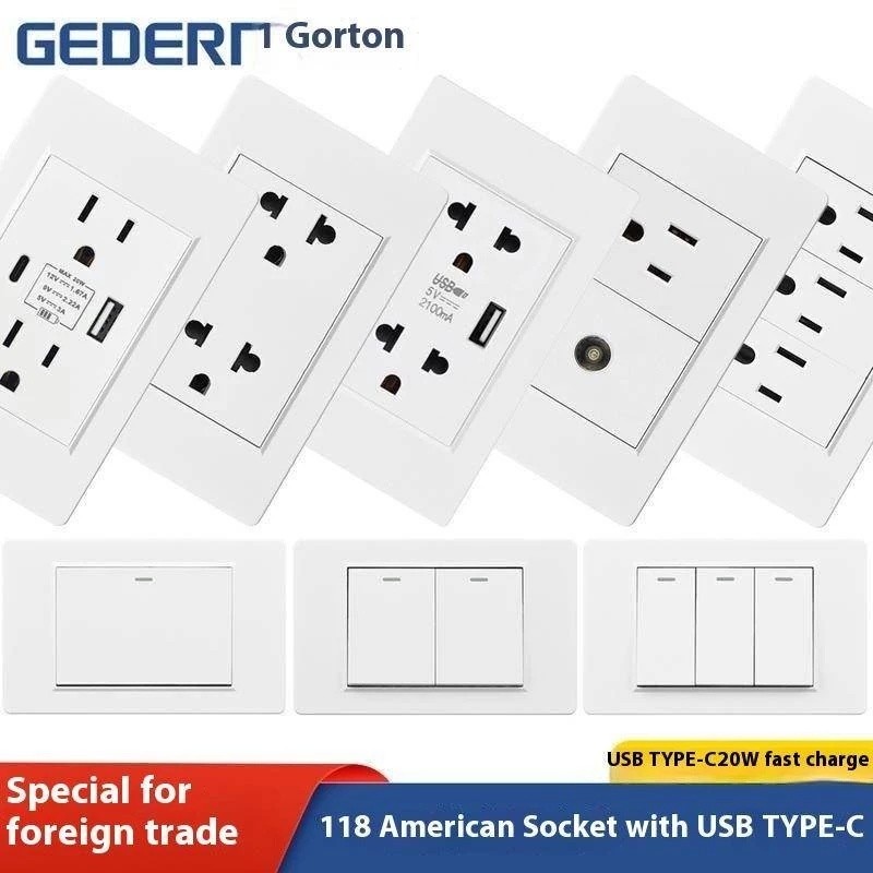 Tomada americana tipo 118 de comércio exterior com interruptor USB + tipo C padrão americano padrão americano Taiwan 110 em Oferta na Shopee
