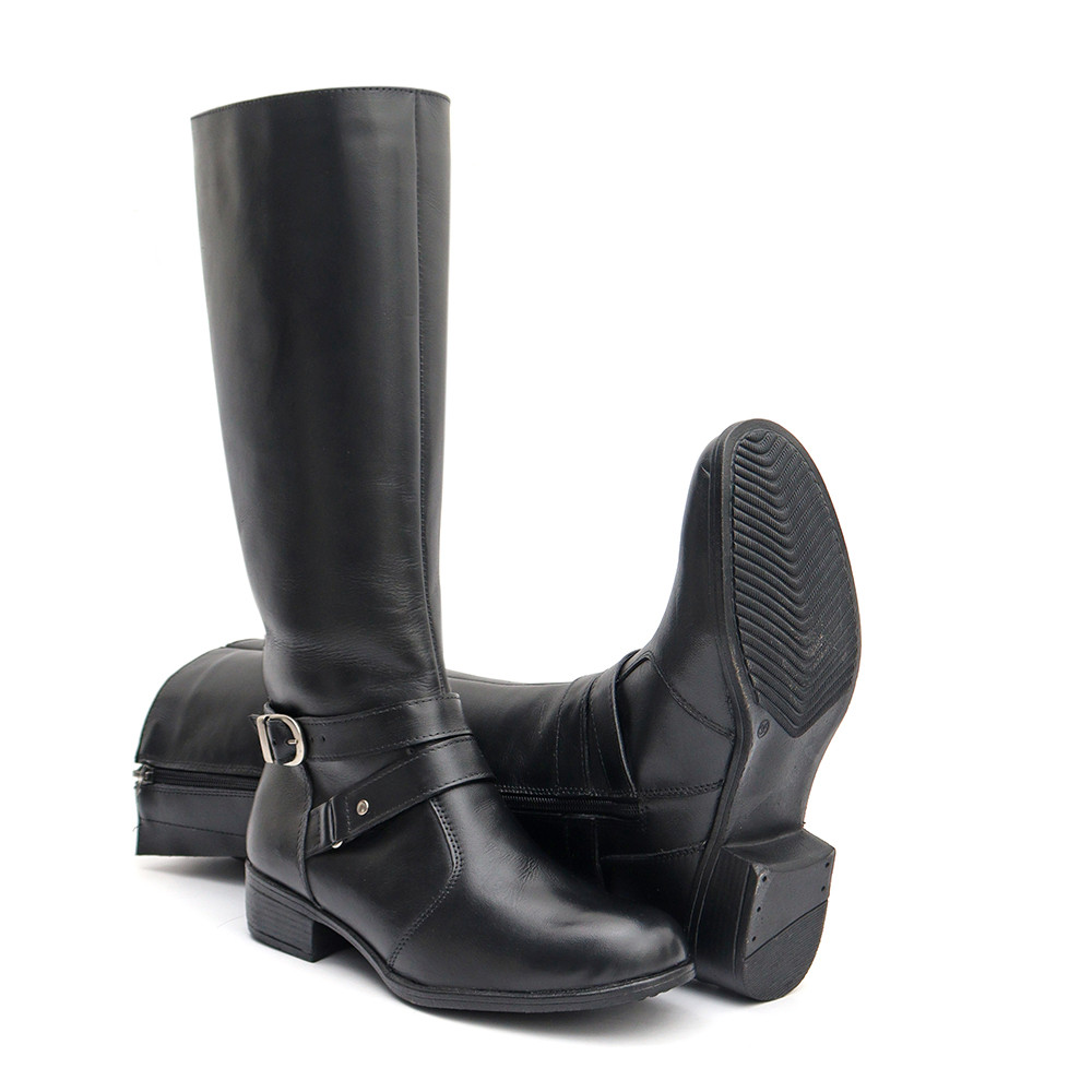 Bota Feminina Montaria Em Couro Cano Longo Detalhe Fivela Preta - Disponível também no Marrom - Alto Inverno