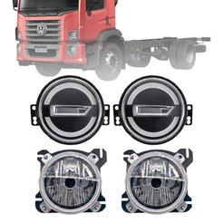 Par Farol Lanterna VW Constellation 2006 A 2023 Pisca Led Angel Eyes H4 Kit Dianteiro Completo