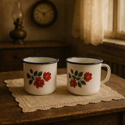 KIT 2 Caneca Esmaltada BRANCA DECORADA 350ML Retrô Café chá Roça Fazenda Branca Retrô