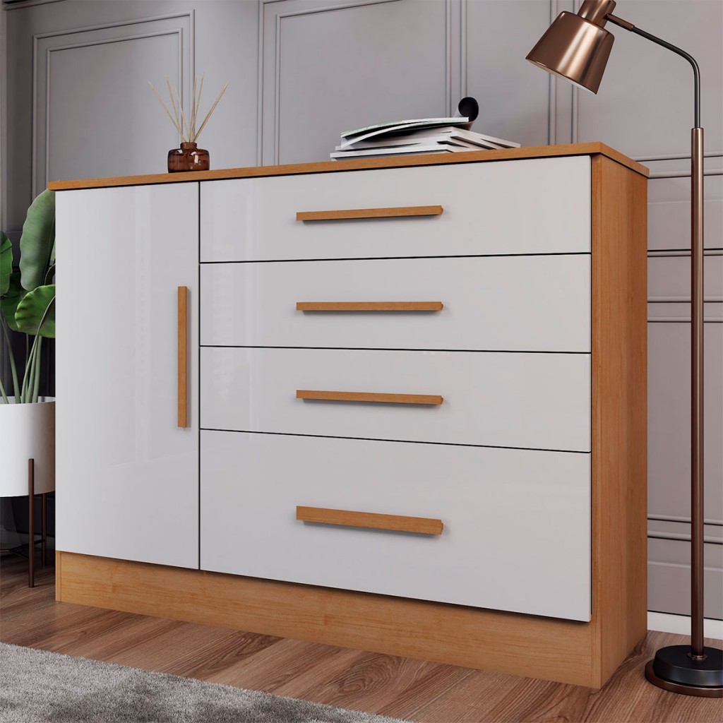 Cômoda Chicago 1 Porta 4 Gavetas em Oferta na Shopee