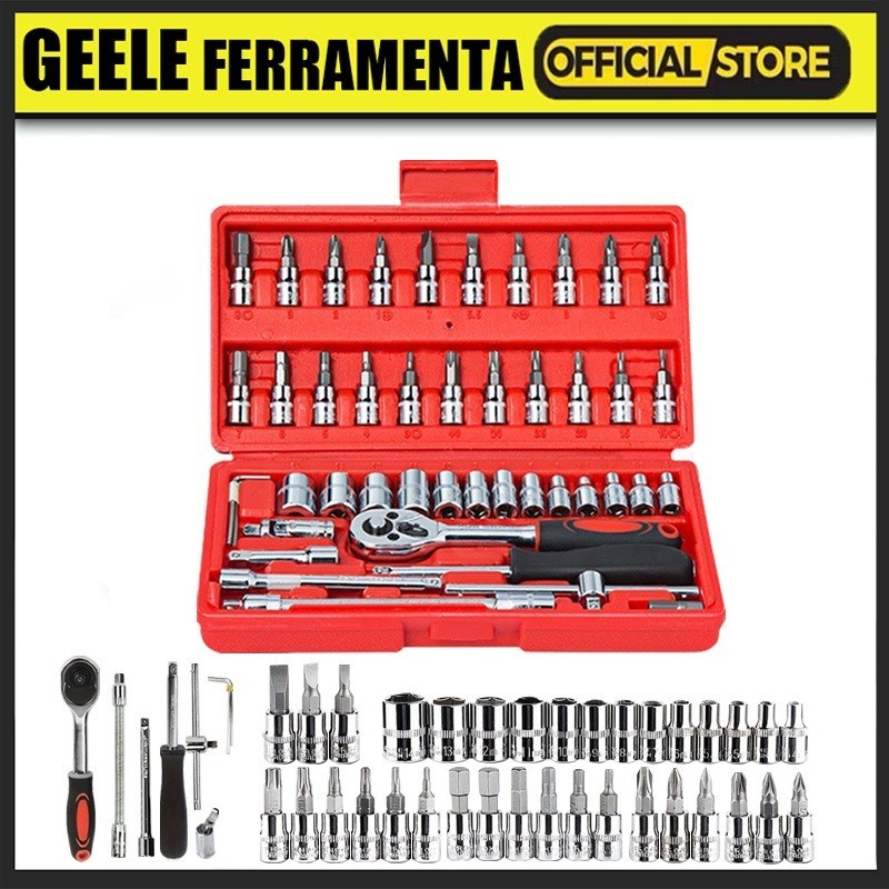 Kit De Ferramentas 40/46 Peças Jogo De Soquetes Chave Catraca Reversível Com Maleta Jogo De Ferramentas Completo