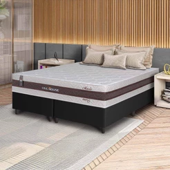 Conjunto Box Preto Mali Bege Molas Ensacadas King 193x203x70 - King House